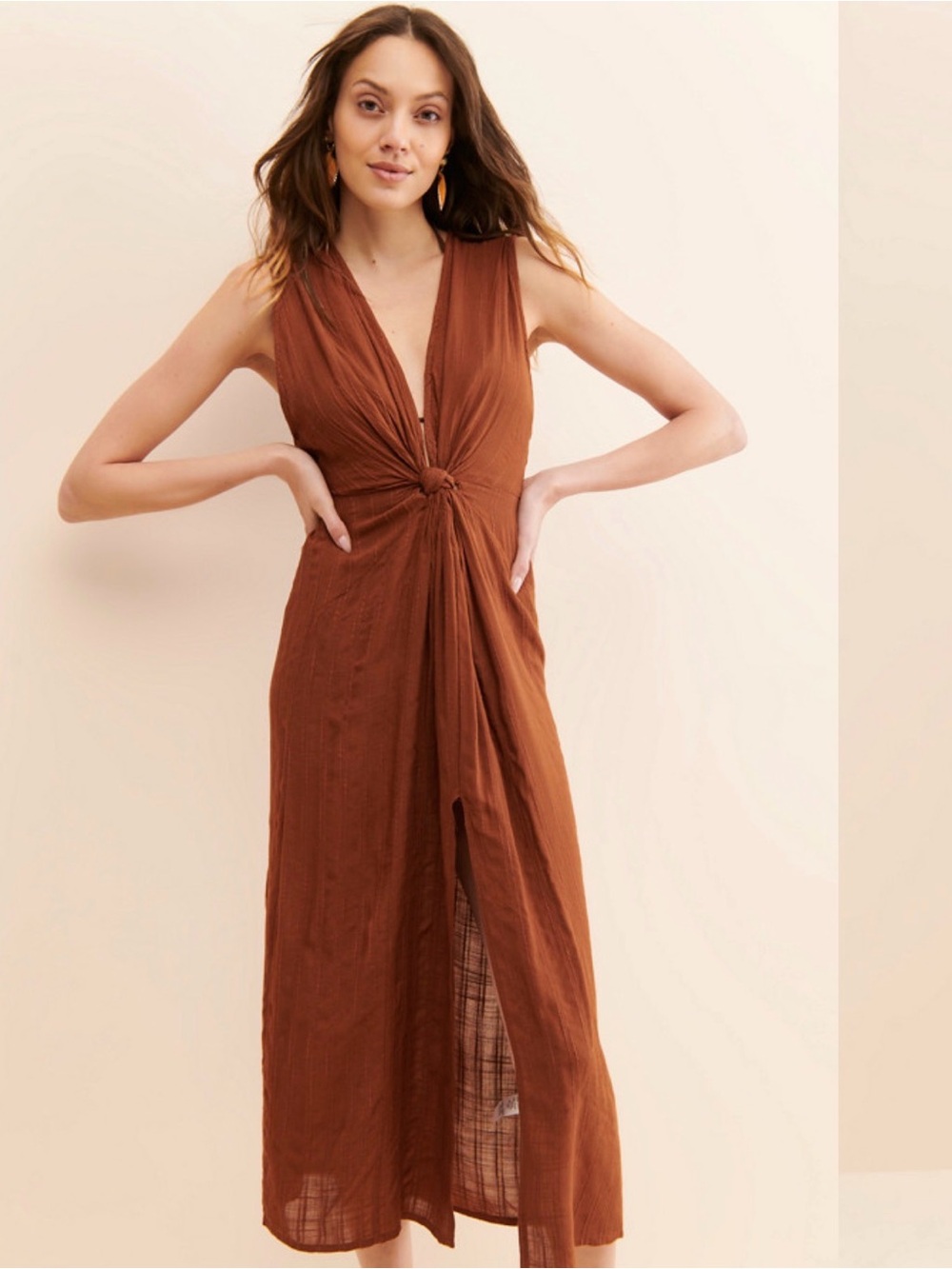 l*space Rust Knot-Front Midi Dress